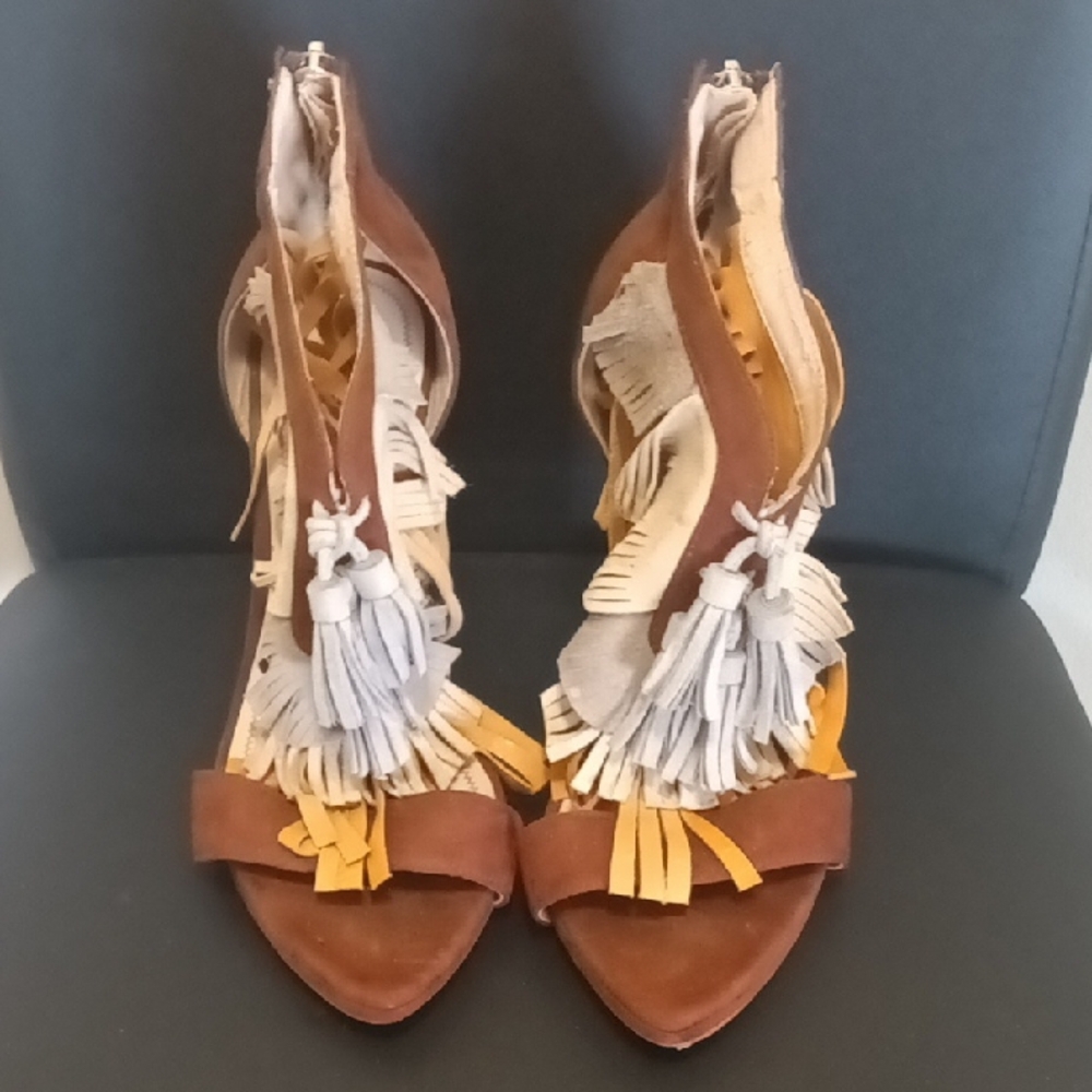 Zara Brown and Tan Stiletto Heels with Fringe